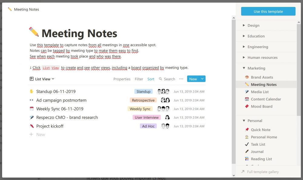 template réunion notion template réunion notion