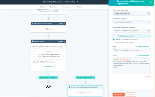 Comment utiliser HubSpot Marketing Hub pour les entreprises B2B de taille moyenne ? 7 Éditeur de workflows pour le marketing automation dans le logiciel HubSpot Marketing Hub.